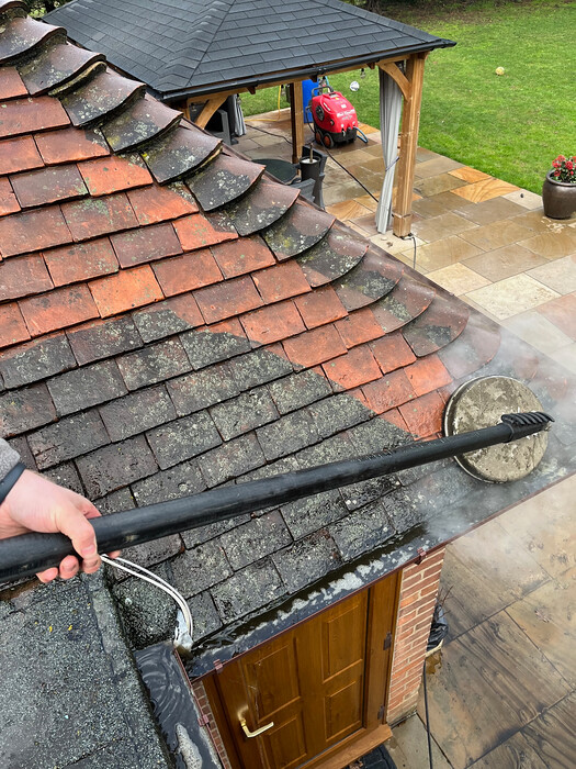 Cleaning a roof with an oscillating brush